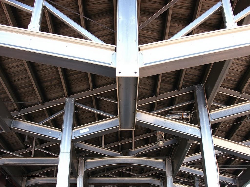 Close-set steel framing bows and bracing inside a metal building