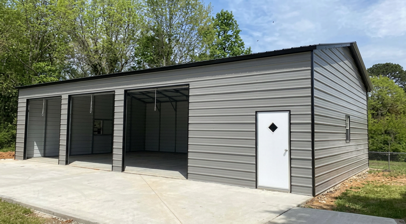Garage — Gray steel garage, 30' × 50' × 12', Pewter Gray walls, Charcoal Gray roof, White trim