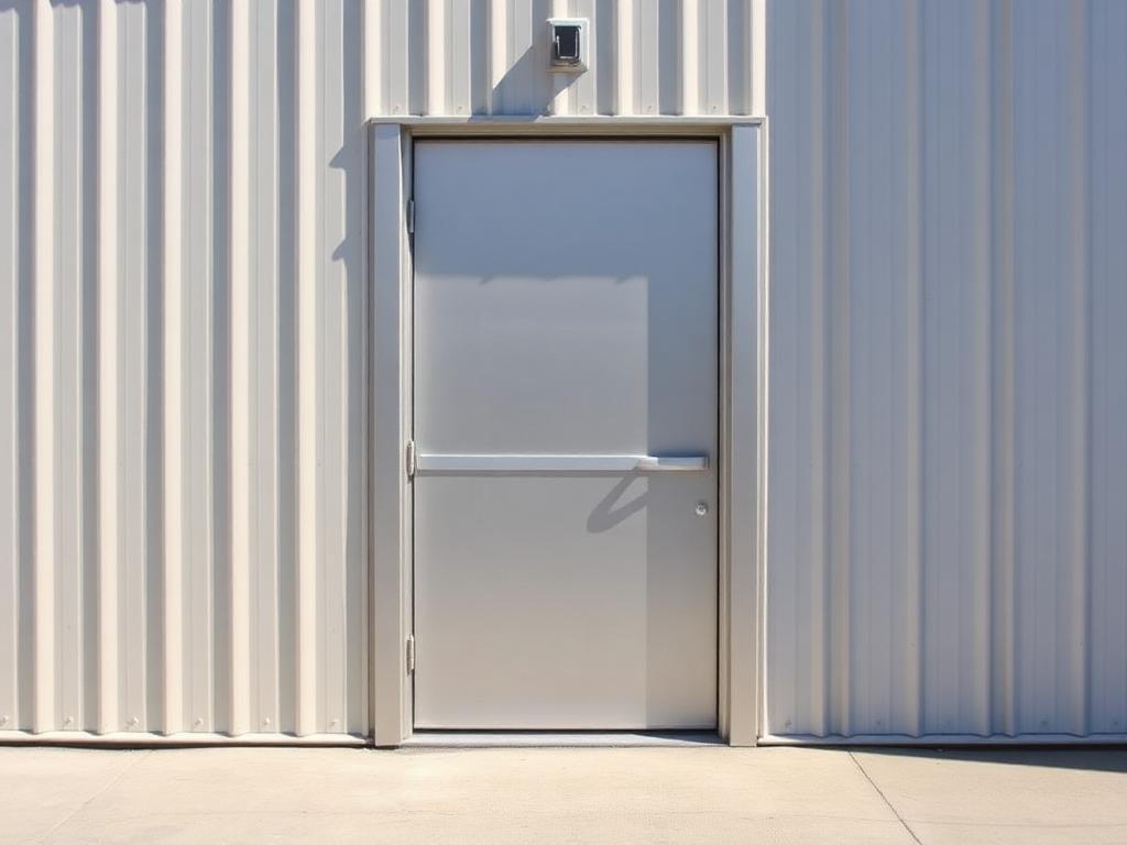 36-inch insulated steel walk-in door framed into a metal building wall