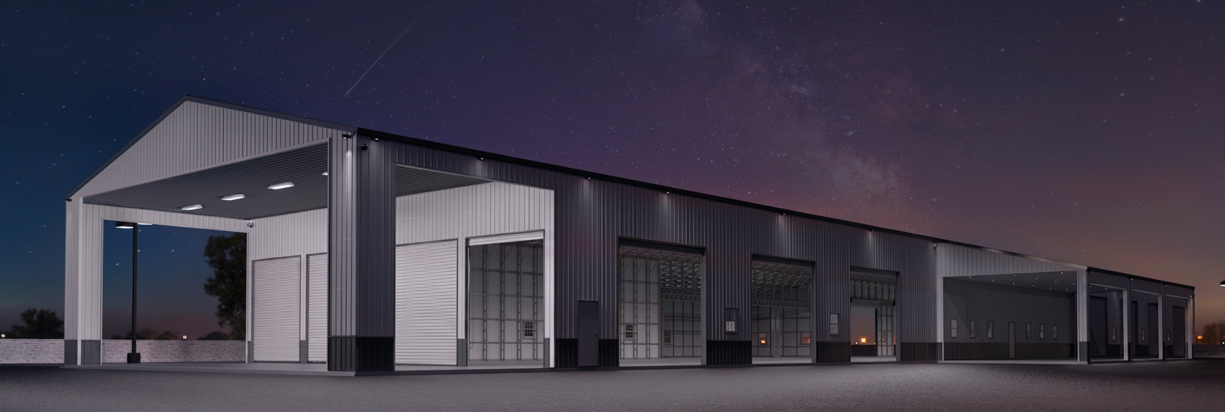 Commercial Utility steel commercial, 66' × 220' × 16', Light Stone walls, Charcoal Gray roof, White trim